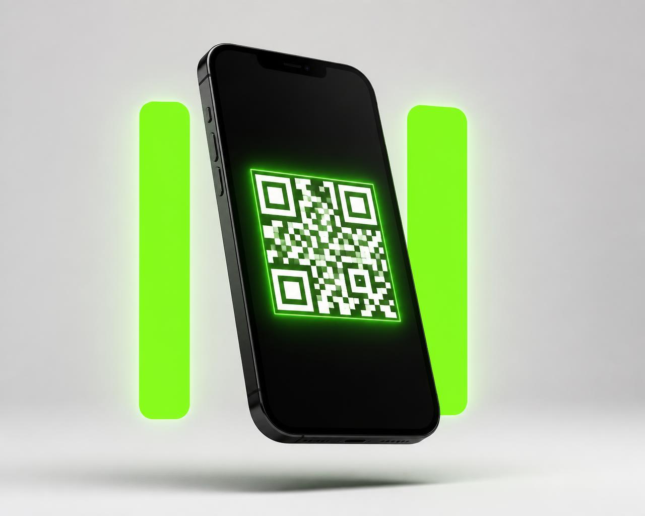 Celular exibindo um QR Code de pagamento